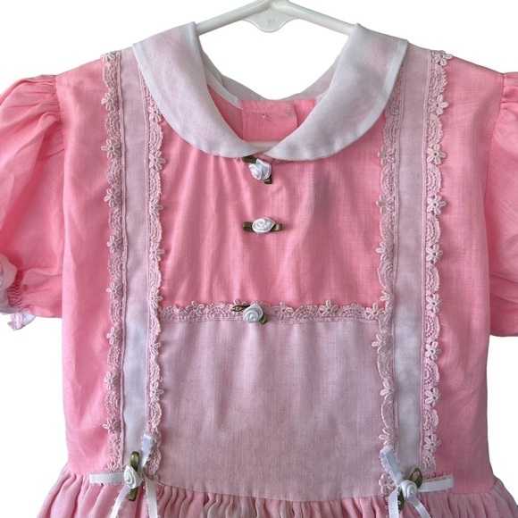 Vintage Betty Oden Full Circle Rosette Lace Party Pageant Dress Bubble Gum Pink - Picture 6 of 16